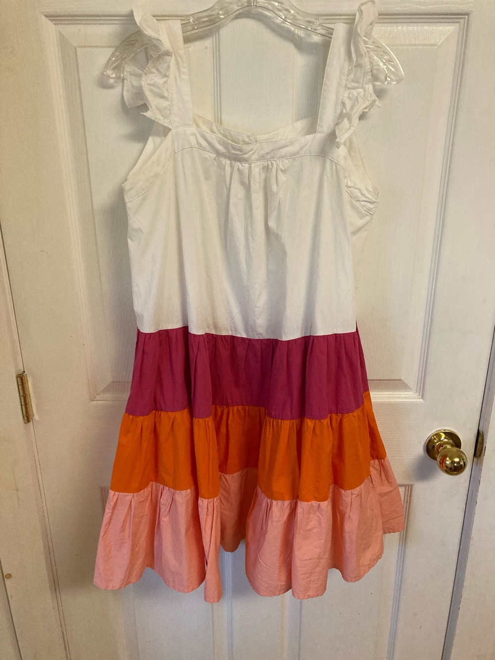 THML White Pink Orange Colorblock Tiered Sundress